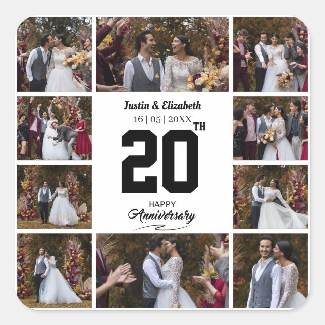 Adesivo Quadrado Qualquer Colagem de Fotos de Aniversário de 10 Fot (Frente)