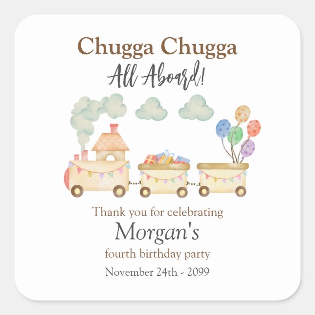 Adesivo Quadrado Qualquer Expresso de Diversão de Aniversário da Aq (Frente)