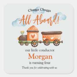 Adesivo Quadrado Qualquer Festa de Aniversário Adorável do Comboio