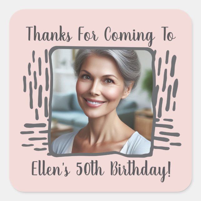 Adesivo Quadrado Qualquer Nome Personalizado De Foto De Aniversário (Frente)