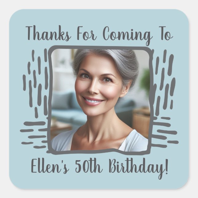 Adesivo Quadrado Qualquer Nome Personalizado De Foto De Aniversário (Frente)