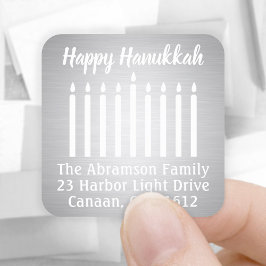 Adesivo Quadrado Qualquer Texto Menorah Faux Foil Return Address La