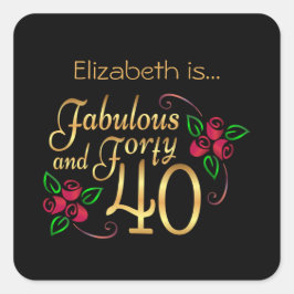 Adesivo Quadrado Quarenta e fabulosa Rosas vermelhas Negras Dourada