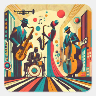 Adesivo Quadrado Quarteto da Era do Jazz de Meados do Século