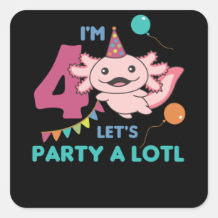 Adesivo Quadrado Quarto Aniversário Axolotl, 4 anos, Sweet Axolotl