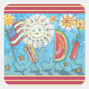 Adesivo Quadrado QUARTO DE JULHO GANG & FIREWORKS STICKERS *Sheet