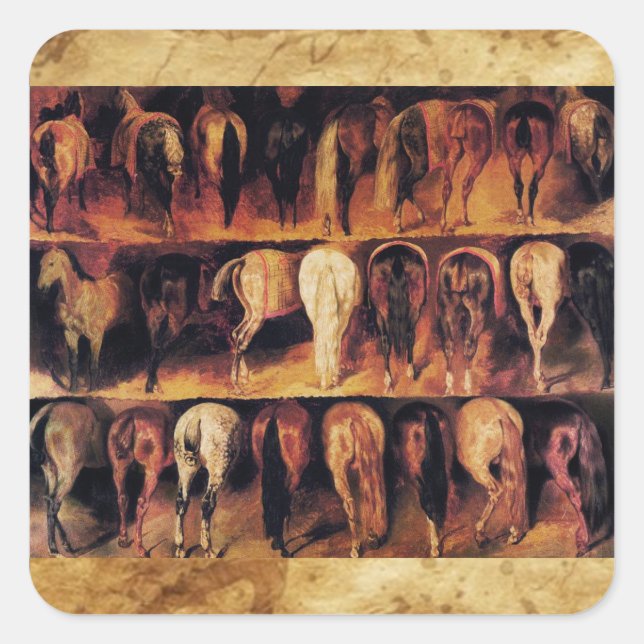 Adesivo Quadrado Quarto traseiro dos cavalos, pergaminho (Frente)