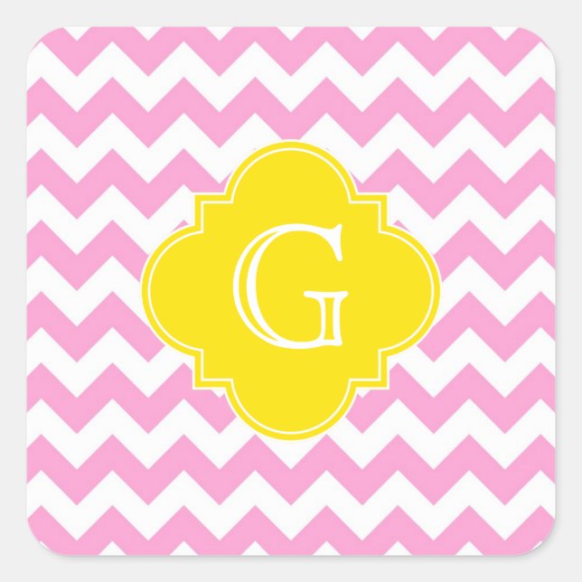 Adesivo Quadrado Quatrefoil Amarelo Quatrefoil Cor-de-Rosa Whevron  (Frente)