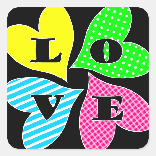 Adesivo Quadrado Quatro Corações Coloridos (Frente)