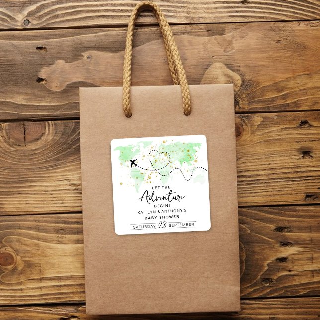 Adesivo Quadrado "Que A Aventura Comece!" Chá de fraldas de Mapa vi (Criador carregado)