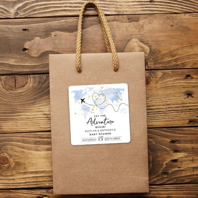 Adesivo Quadrado "Que A Aventura Comece!" Chá de fraldas de Mapa vi (Criador carregado)