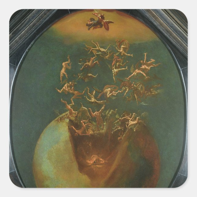 Adesivo Quadrado Queda da Satã e dos anjos rebeldes do céu (Frente)