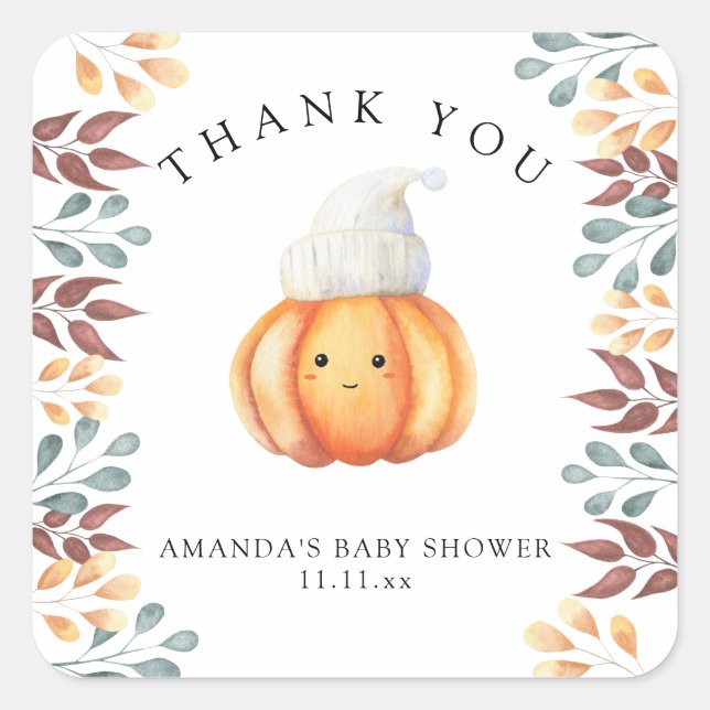 Adesivo Quadrado Queda de abóbora no chapéu - obrigado (Frente)