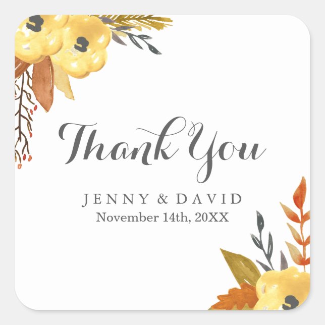 Adesivo Quadrado Queda de Aquarela Obrigado Vinhetas (Frente)