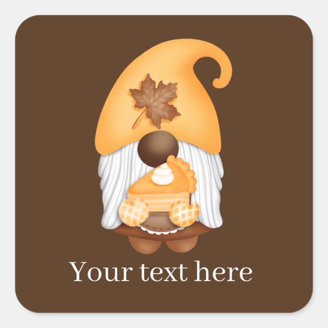 Adesivo Quadrado Queda do gnomo de cozedura de abóbora sazonal (Frente)