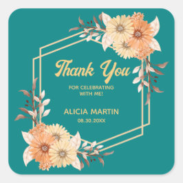 Adesivo Quadrado Queda Laranja Flor Dourado Teto Obrigado