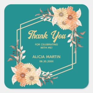 Adesivo Quadrado Queda Laranja Flor Dourado Teto Obrigado