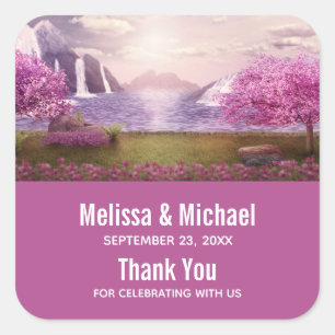 Adesivo Quadrado Quedas d'água e Árvores de cereja ao redor de um C