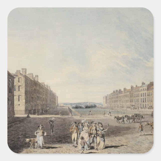 Adesivo Quadrado Queen Square, Londres, 1786 (c/c e caneta e tinta  (Frente)