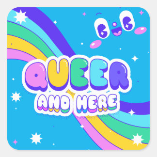 Adesivo Quadrado Queer and Here - Pride LGBT