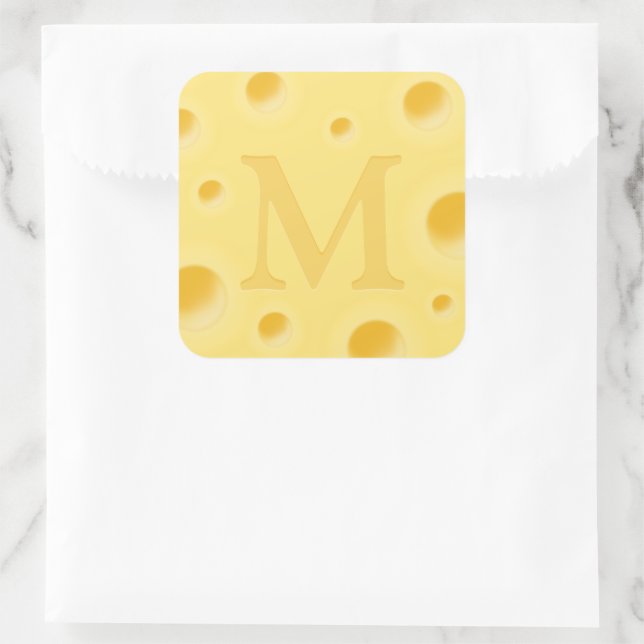 Adesivo Quadrado Queijo Adorável Selo Monogramado Fantasioso de Que (Bolsa)