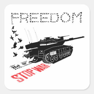 Adesivo Quadrado Queremos Paz Mundial e Liberdade, Pare a Guerra