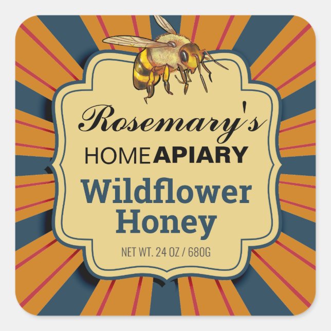 Adesivo Quadrado Querida Bee Sunburst Dark Amber (Frente)