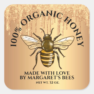 Adesivo Quadrado Querida Jar Labels Honeybee Honeycomb Feita com am