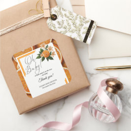 Adesivo Quadrado Querida Um Pequeno Chá de fraldas De Citros Laranj