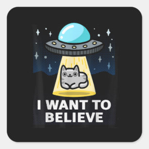 Adesivo Quadrado Quero Acreditar Em Arquivos X Parody Ufo Cat Desig