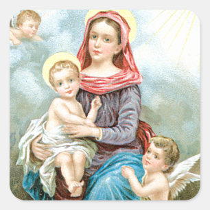 Adesivo Quadrado Querubins de Mary e bebê Jesus