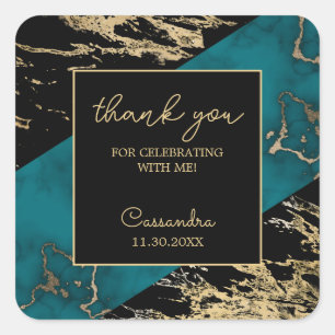Adesivo Quadrado Quic Cyan Marble Foil Dourada Textura Aniversário