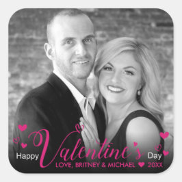 Adesivo Quadrado Quic Pink Modern Script Heart Black White Photo