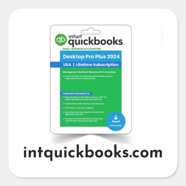 Adesivo Quadrado Quickbooks Desktop Pro 2024 - intquickbooks.com (Frente)