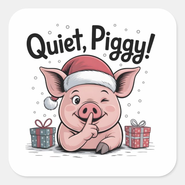 Adesivo Quadrado Quiet Piggy Christmas Santa hat Democratic  (Frente)