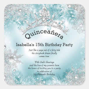 Adesivo Quadrado Quinceanera 15 Winter Wonderland Silver Teal 2