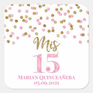 Adesivo Quadrado Quinceañera - Dourada Literatura Rosa Confetti