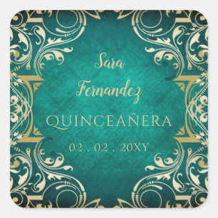 Adesivo Quadrado Quinceanera Elegante Verde Russo