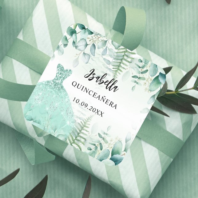 Adesivo Quadrado Quinceanera eucalyptus greenry (Criador carregado)