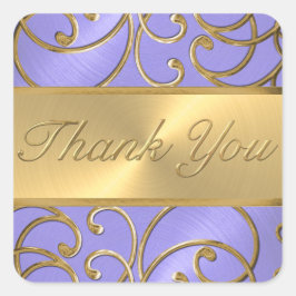 Adesivo Quadrado Quinceanera Lavanda Roxo e Filigre Dourado