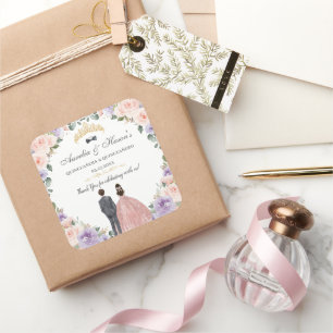 Adesivo Quadrado Quinceañera Lilac Blush Floral Twinzinha Garota
