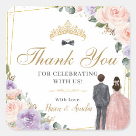 Adesivo Quadrado Quinceañera Lilac Blush Floral Twinzinha Garota