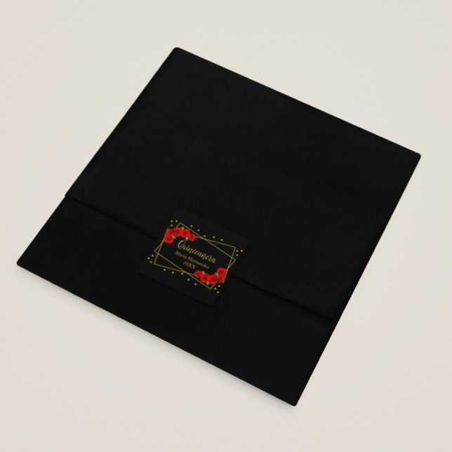 Adesivo Quadrado Quinceañera rosa vermelha Preta e Dourada (Criador carregado)