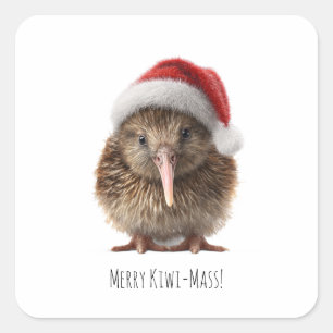 Adesivo Quadrado Quirky Kiwi de Natal, personalizado