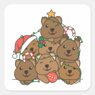 Adesivo Quadrado Quokka Árvore de Natal Feliz Natal