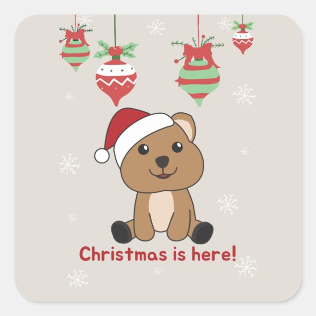 Adesivo Quadrado Quokka Natal Snow Animais de inverno Quokkas Squar (Frente)