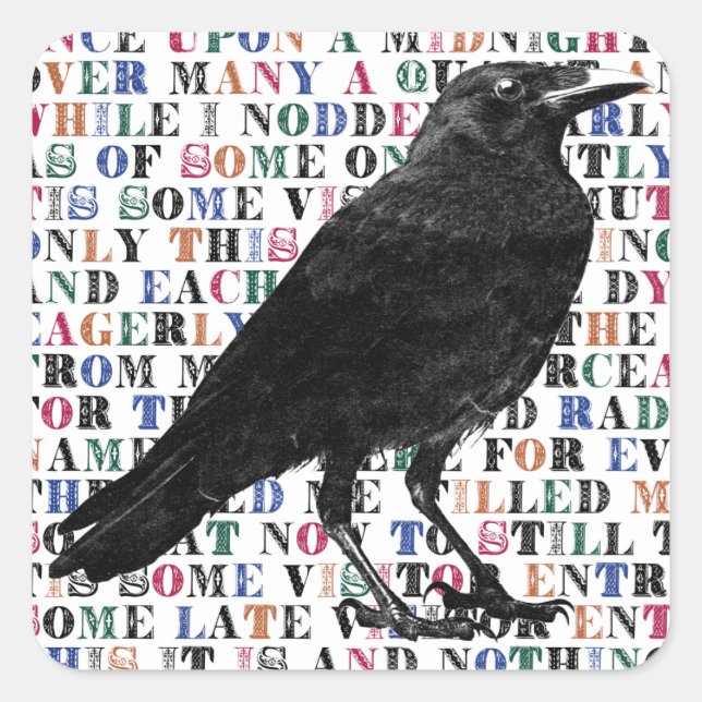 Adesivo Quadrado Quoth, A Raven Nunca Mais (Frente)