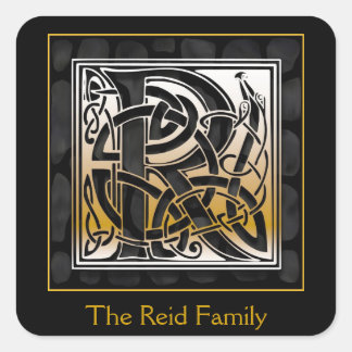 Adesivo Quadrado R Monograma - design de Envelope de Pedra Negra