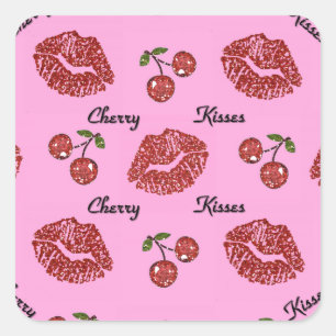 Adesivo Quadrado RAB Rockabilly Cherry Kisses a rosa