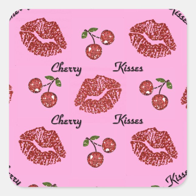 Adesivo Quadrado RAB Rockabilly Cherry Kisses a rosa (Frente)